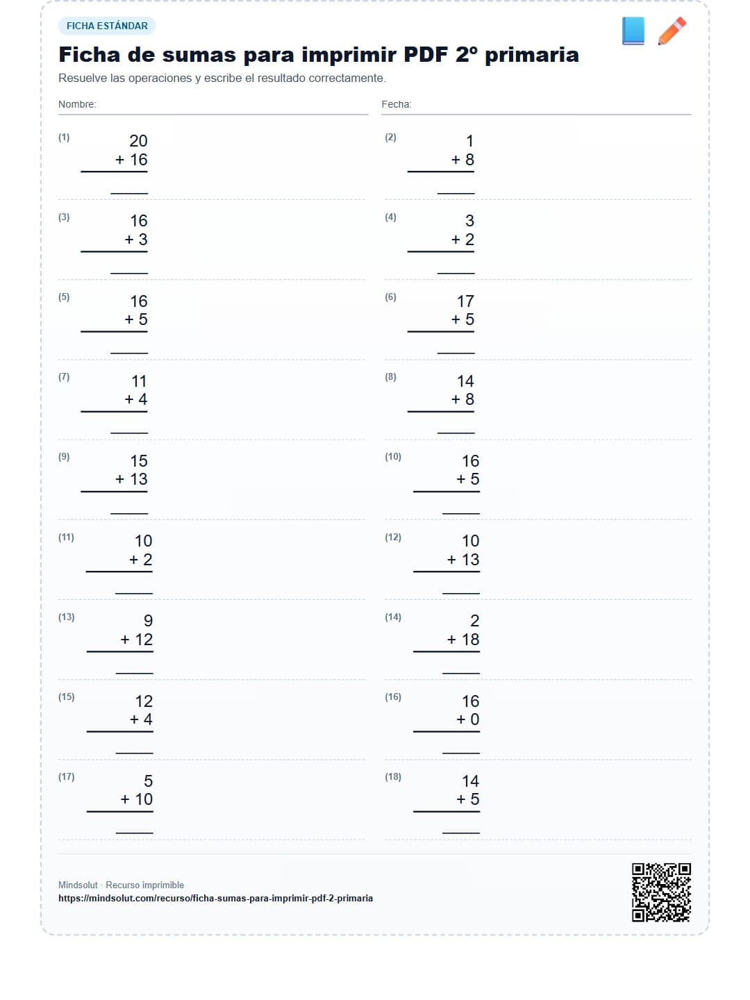 Ficha de sumas para imprimir PDF 2º primaria