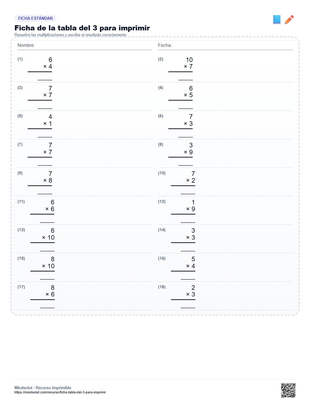 Ficha de la tabla del 3 para imprimir