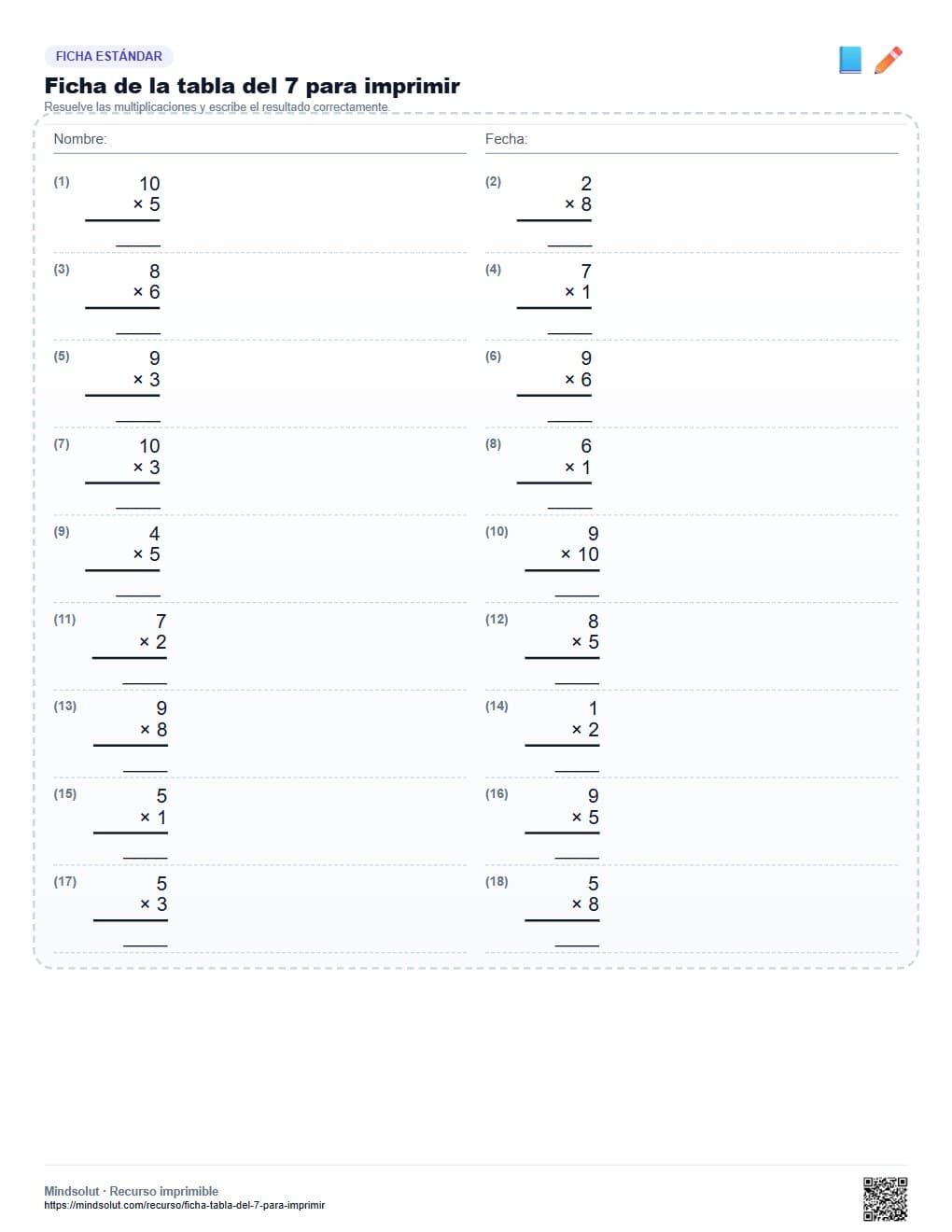 Ficha de la tabla del 7 para imprimir